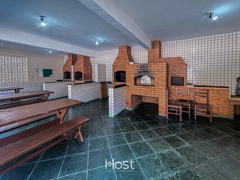 Ap com Piscina | Churrasqueira | 550m da Praia