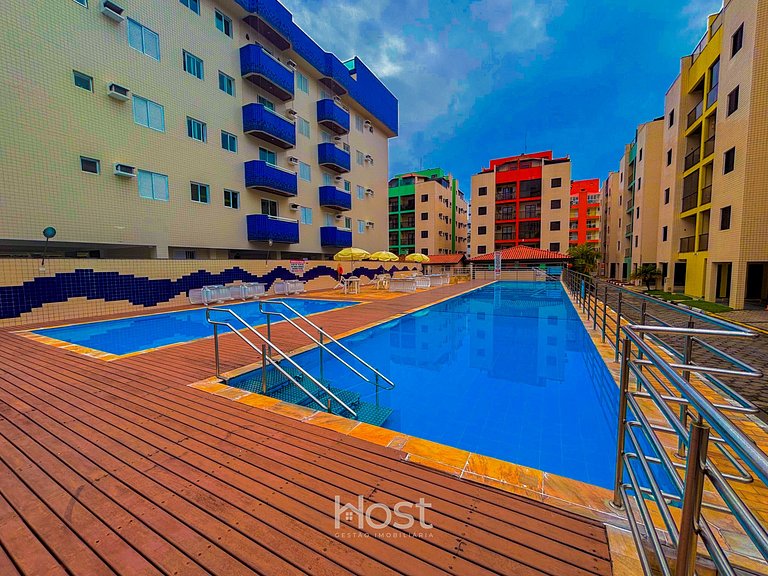 Ap c/ AC | Piscina | Churrasq | 200m Praia Grande